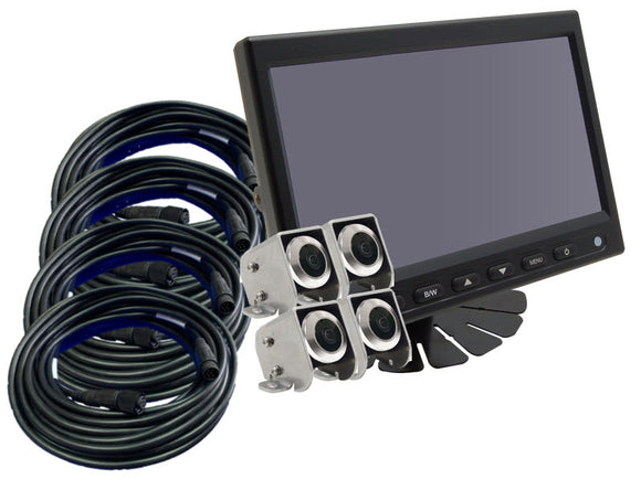 V360K3 - 7'' QUAD MONITOR WITH 4 COMPACT CAMERAS AND WATERPROOF CABLES