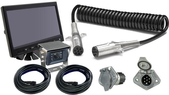 V360K7 - 7'' MONITOR WITH A HEATED BACKUP CAMERA AND A CURL CABLE KIT FOR TRUCK AND TRAILER